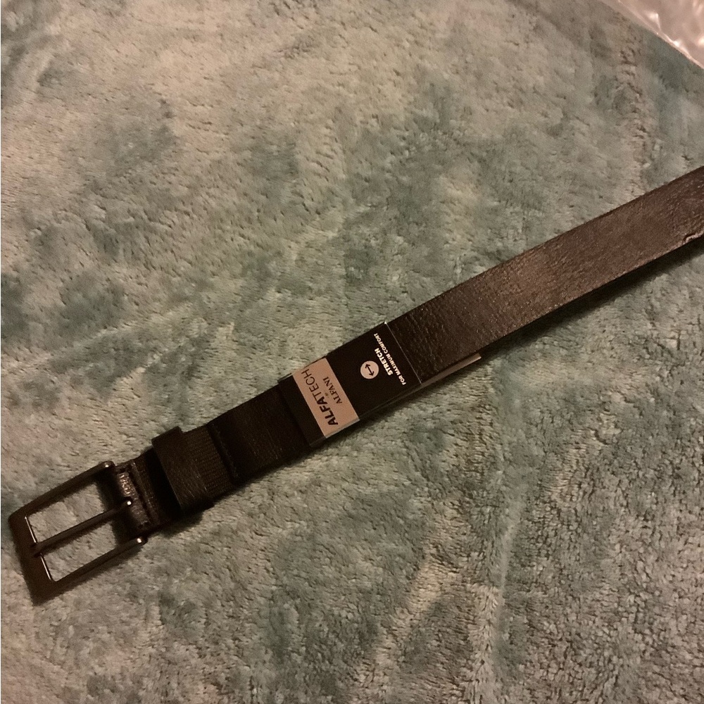 ALFANI Alfatech Black Leather Stretch Belt